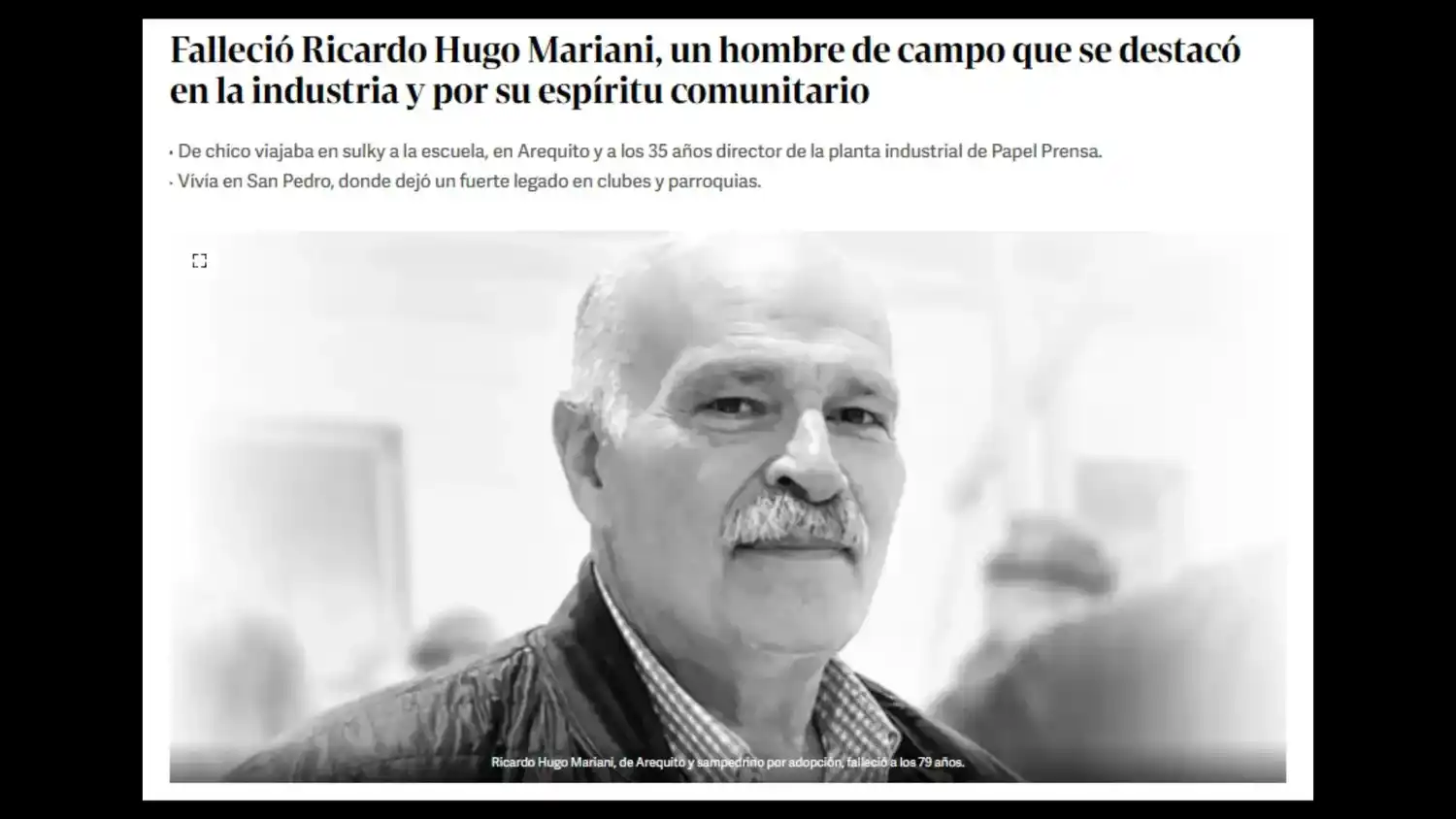 Ricardo Mariani fue evocado por el diario Clarín, a través del suplemento Rural.