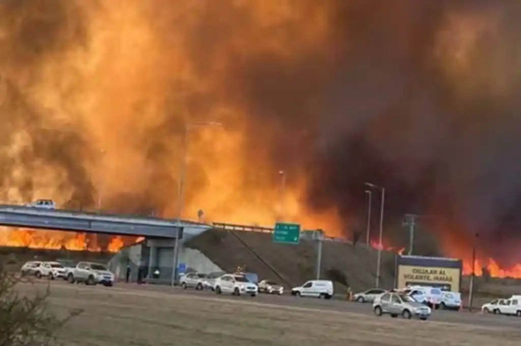 El incendio se extiende por casi un kilómetro en un bosque entre la autopista y la localidad de La Calera.