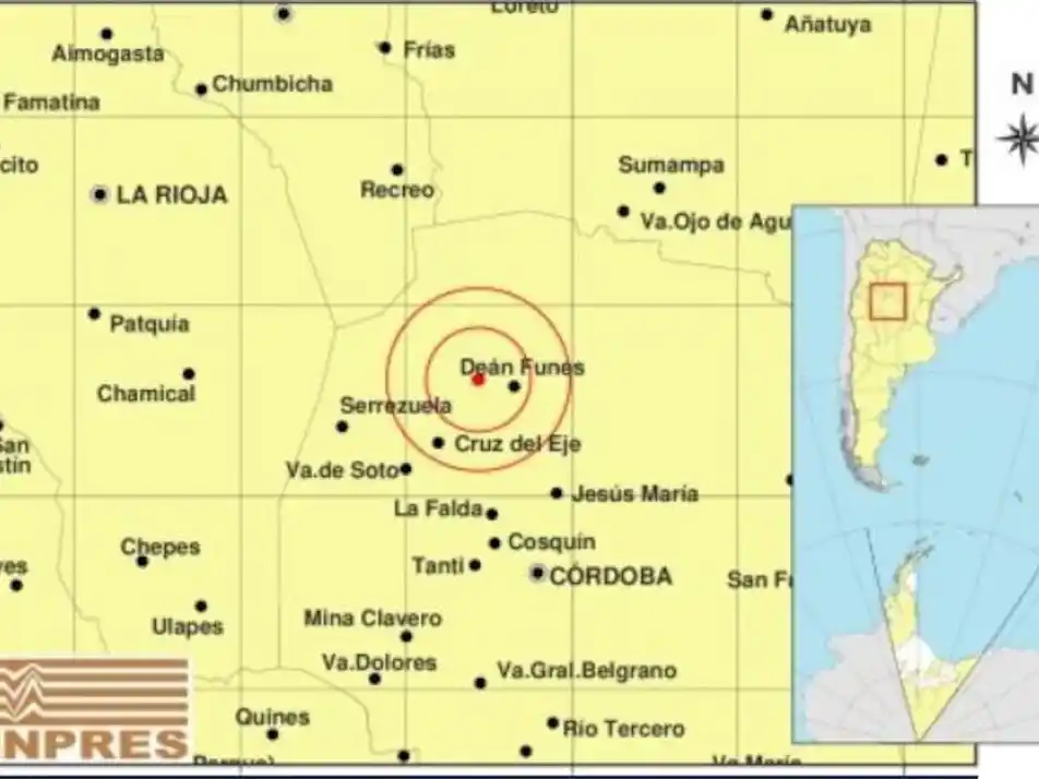 El sismo de magnitud 4,9 tuvo su epicentro cerca de Deán Funes y se sintió en varias localidades de Córdoba (Foto: INPRES)
