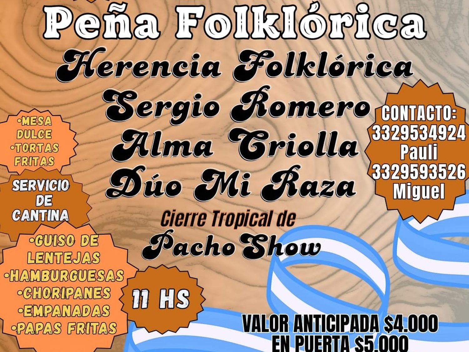 Peña folklórica, con música en vivo y cantina