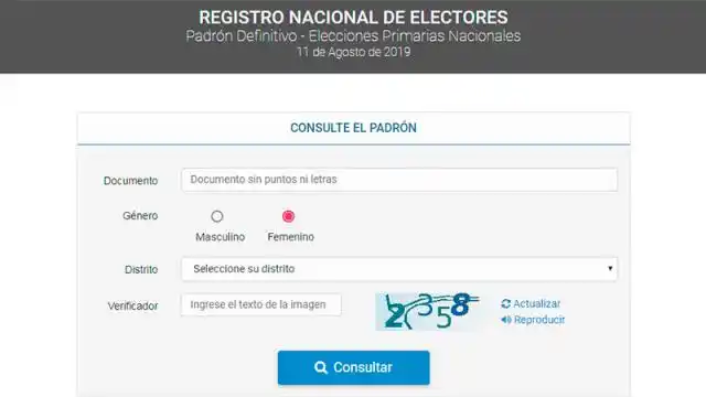 Se puede consultar en el padrón la escuela y mesa de votación para las PASO