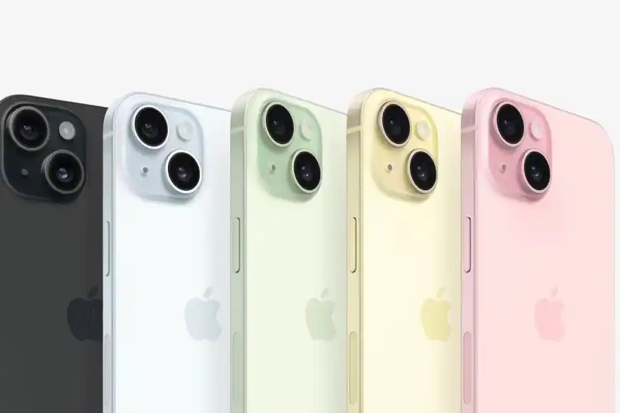 Colores de iPhone 15 y iPhone 15 Plus, que tendrán una pantalla de 6.1 y 6.7 pulgadas respectivamente. (Apple)