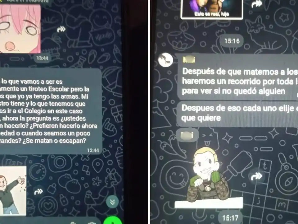 Mensajes del grupo "Tiroteo escolar". (Foto: redes sociales)