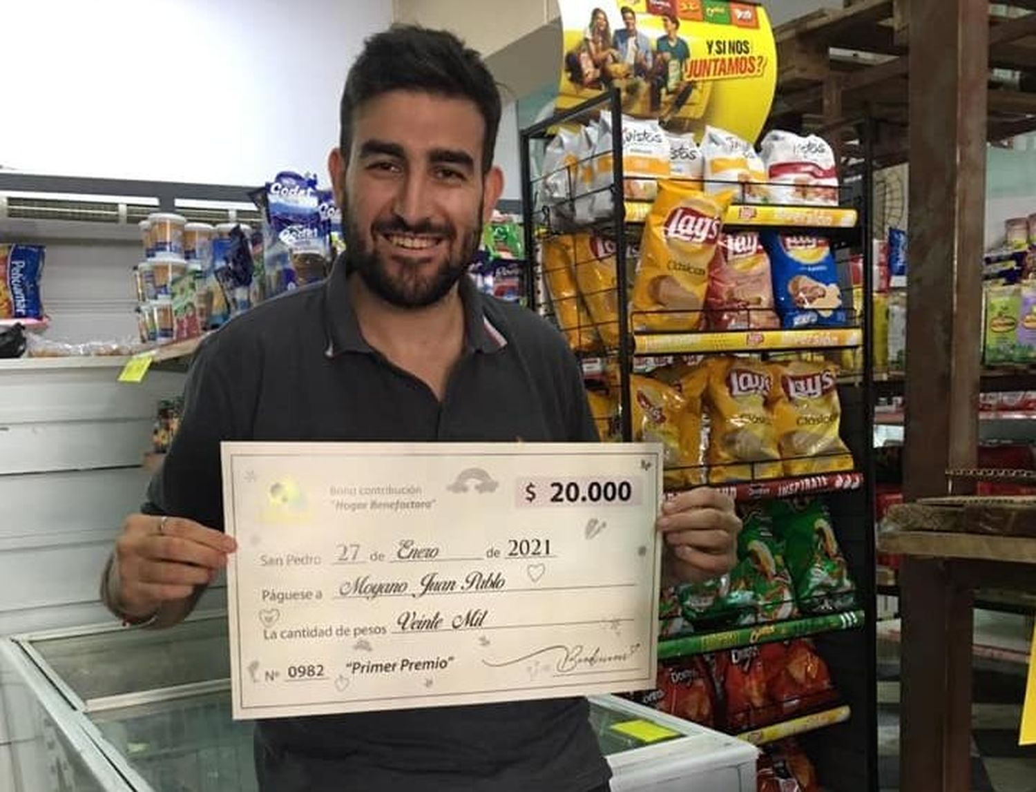Juan Pablo Moyano ganó el bono del merendero Raquel