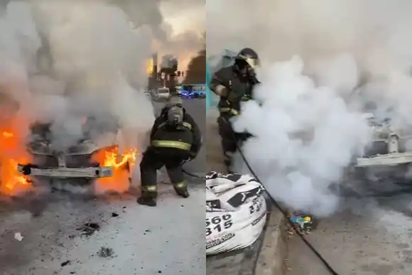 Tensión por un taxi que se prendió fuego en Uriburu y San Martín