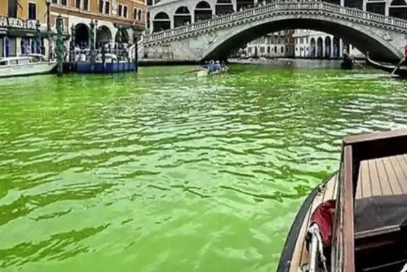Misterio en los canales de Venecia: ¿Qué es el líquido verde que brilla en el agua?