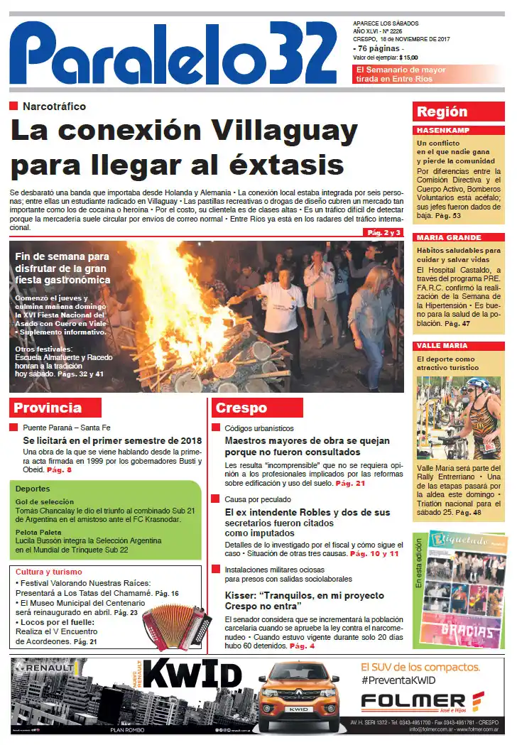 Tapa de este sábado de la edición Crespo de Paralelo 32