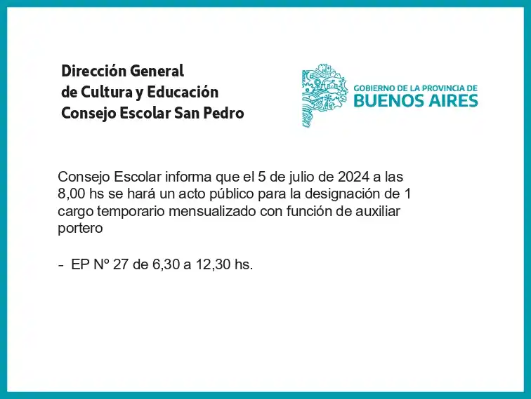 [Publicación Oficial] Consejo Escolar San Pedro: Designación de cargo temporario