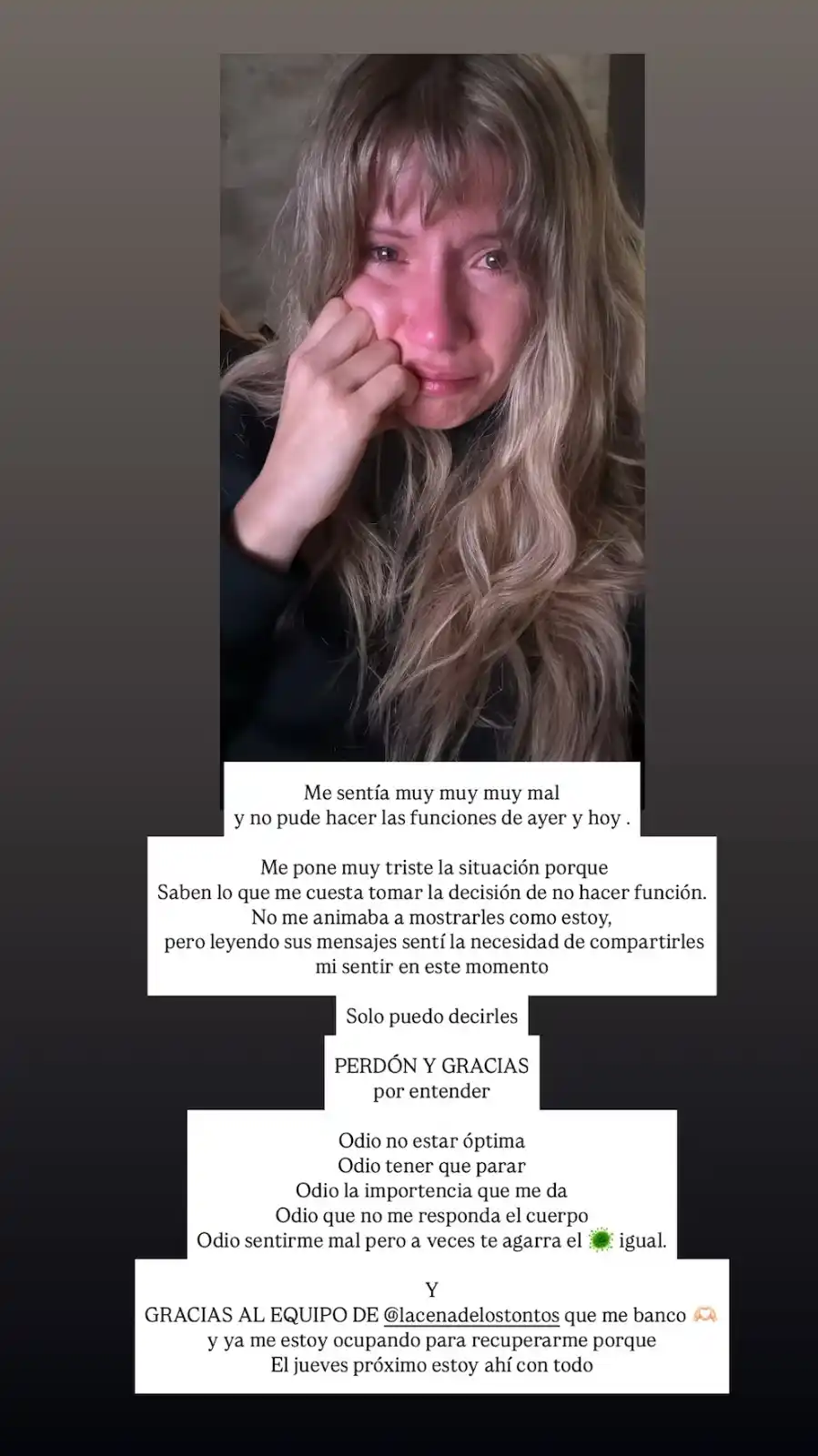 Laurita se sinceró con sus seguidores ante el difícil momento que atraviesa (Instagram)