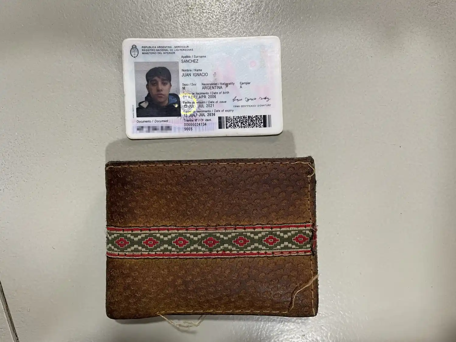 Encontraron billetera con documentación de Juan Ignacio Sánchez