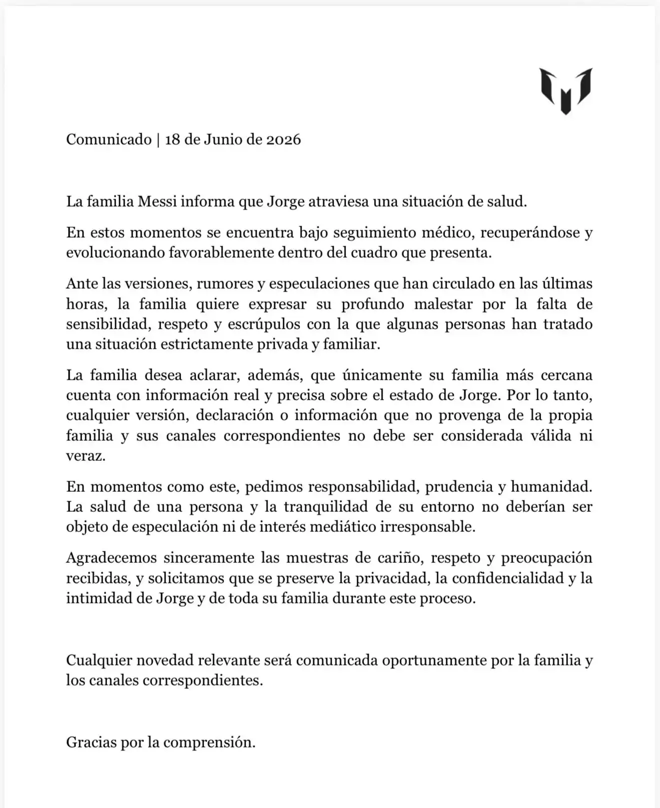 comunicado familia messi