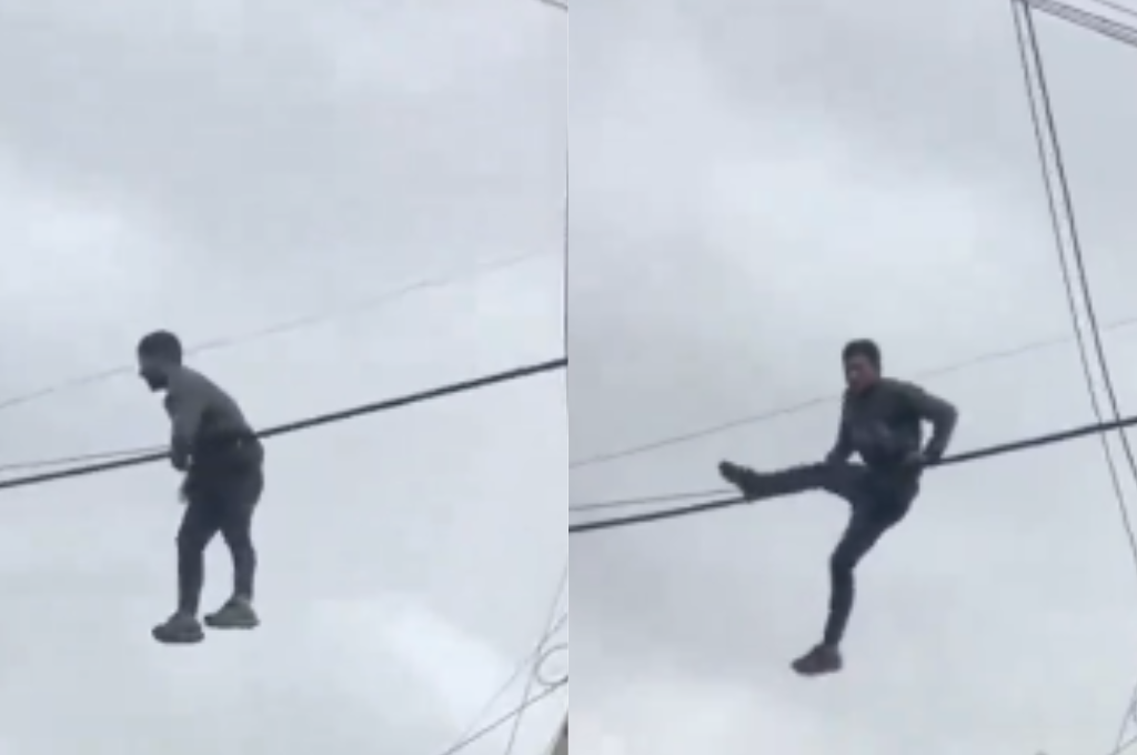 El hombre en plena acción delictiva.