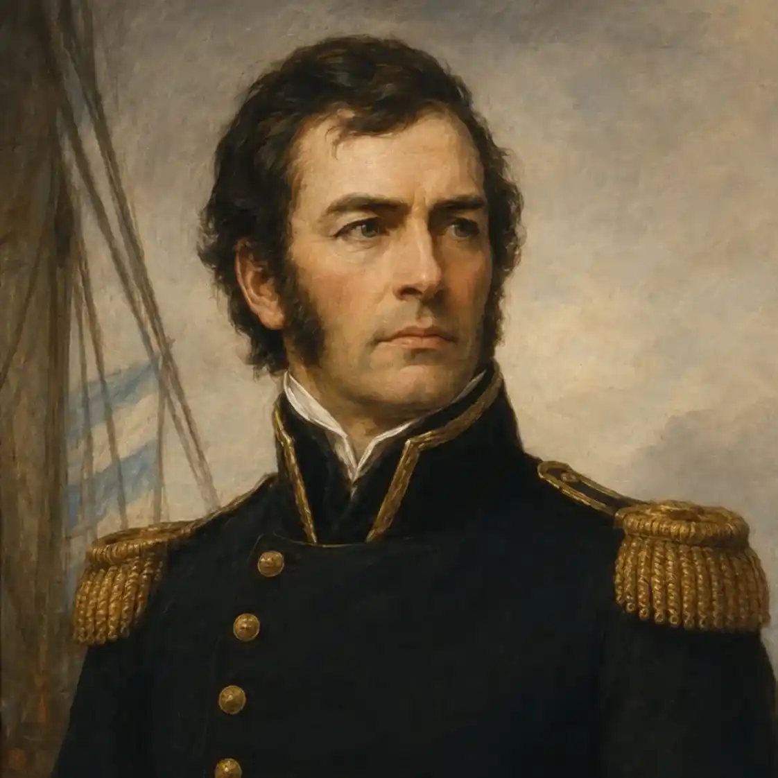 La escuadra revolucionaria estuvo al mando del almirante Guillermo Brown, considerado el padre de la Armada Argentina.