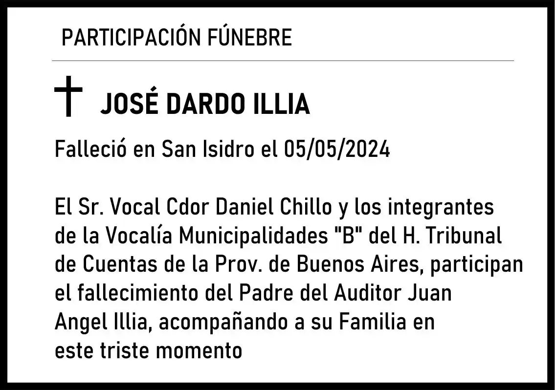 PARTICIPACIÓN FÚNEBRE – JOSE DARDO ILLIA 