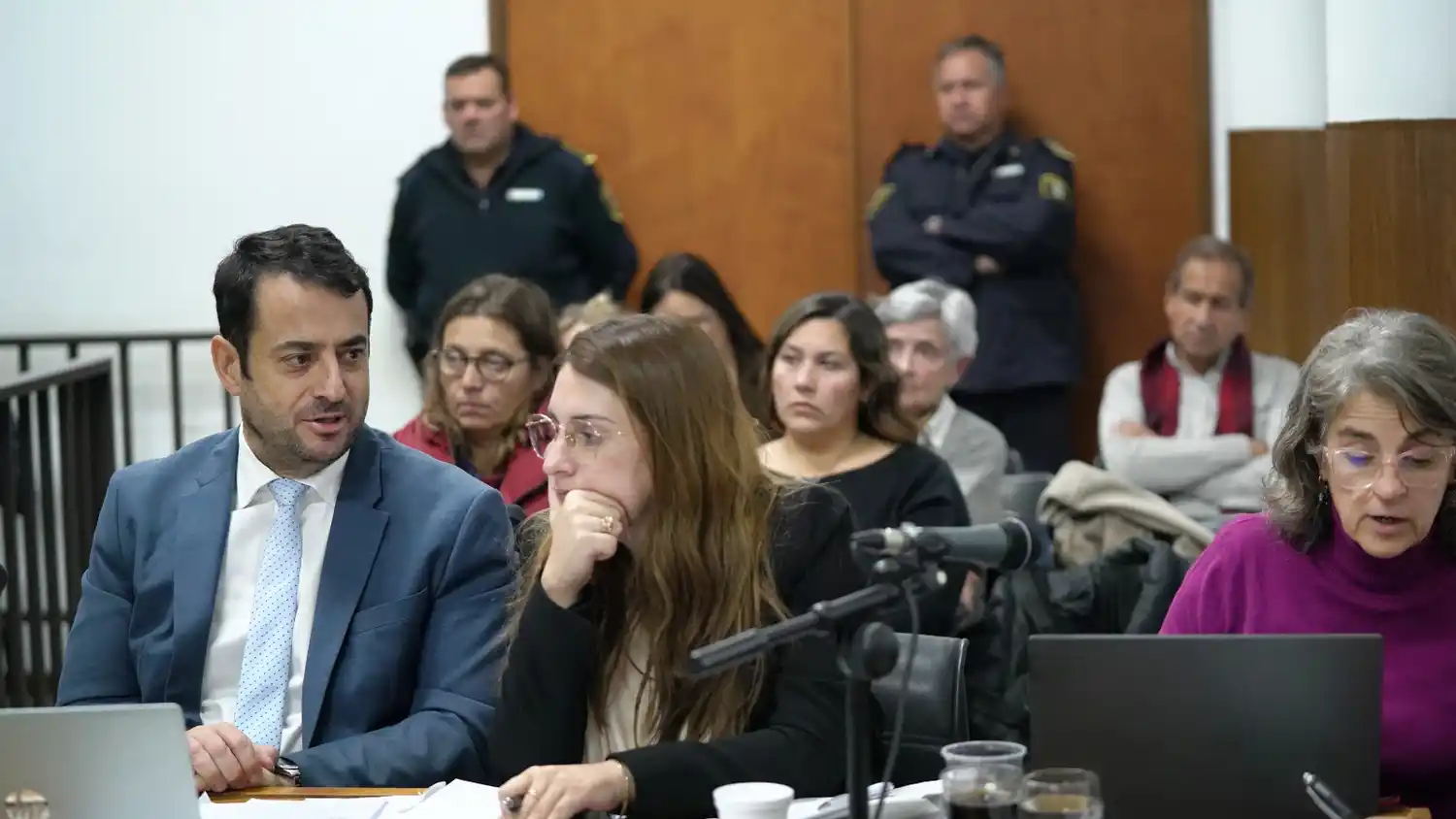Fiscal de la acusación. Walter Pierrestegui junto a la instructora Marina Pannunzio y la asesora de Menores, Coraní Tambussi