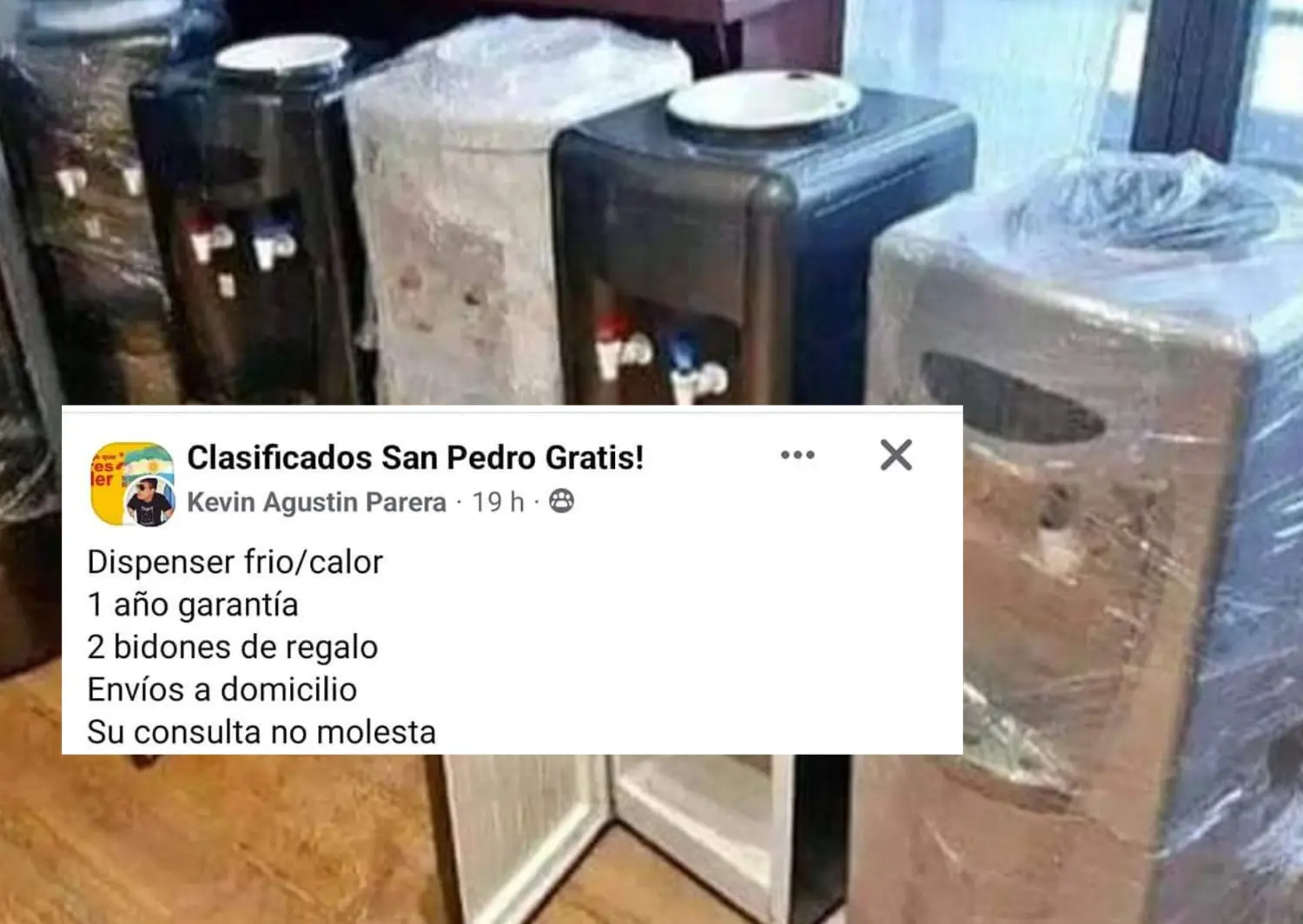 "Dispenser frío/calor común $ 80.000", indican los estafadores en la publicación.