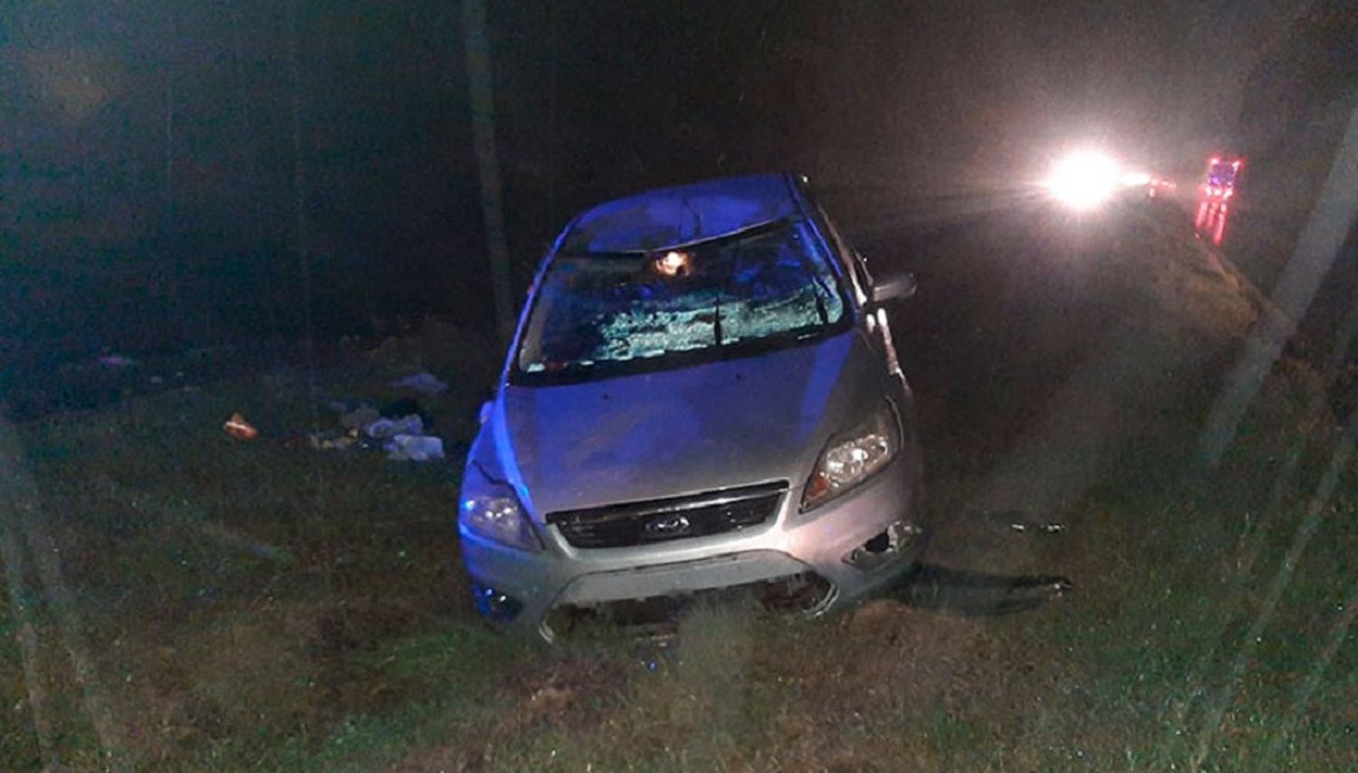 Un auto despistó bajo la lluvia y terminó en el cantero central de la Autovía 12