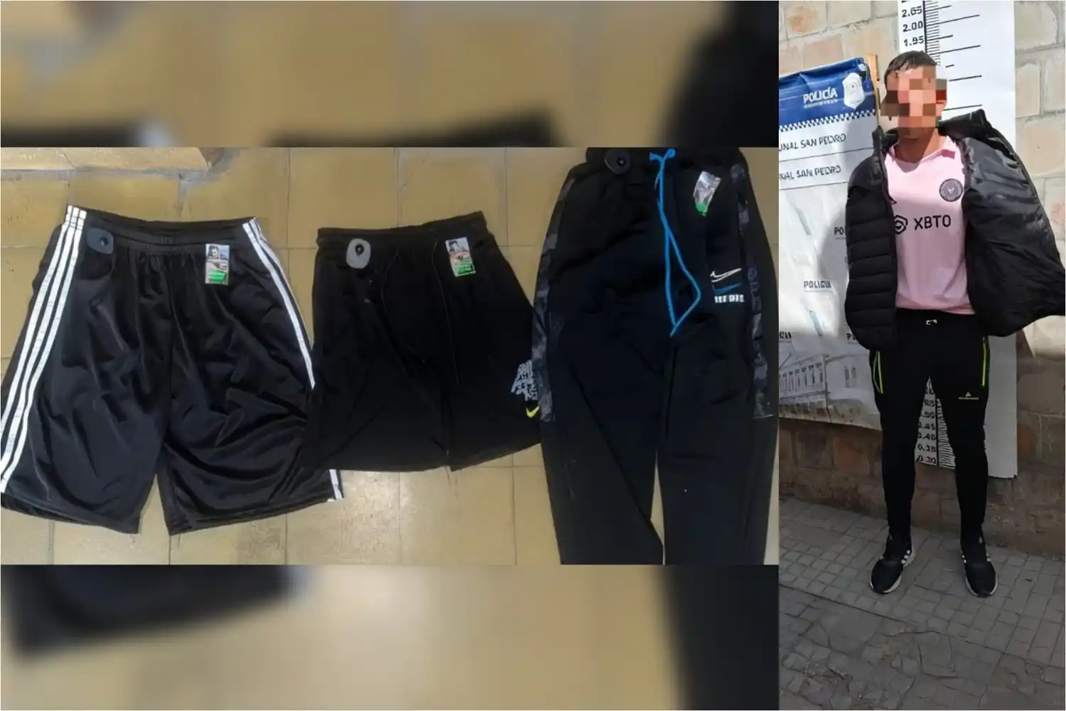 El delincuente había robado pantalones deportivos.