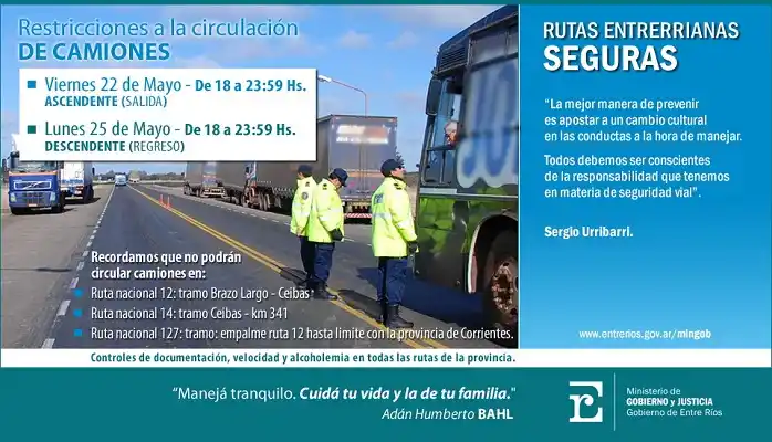 Comienza hoy la restricción de camiones en rutas entrerrianas