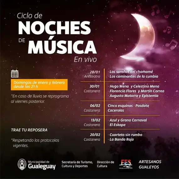 Noches de música: doble fecha el fin de semana