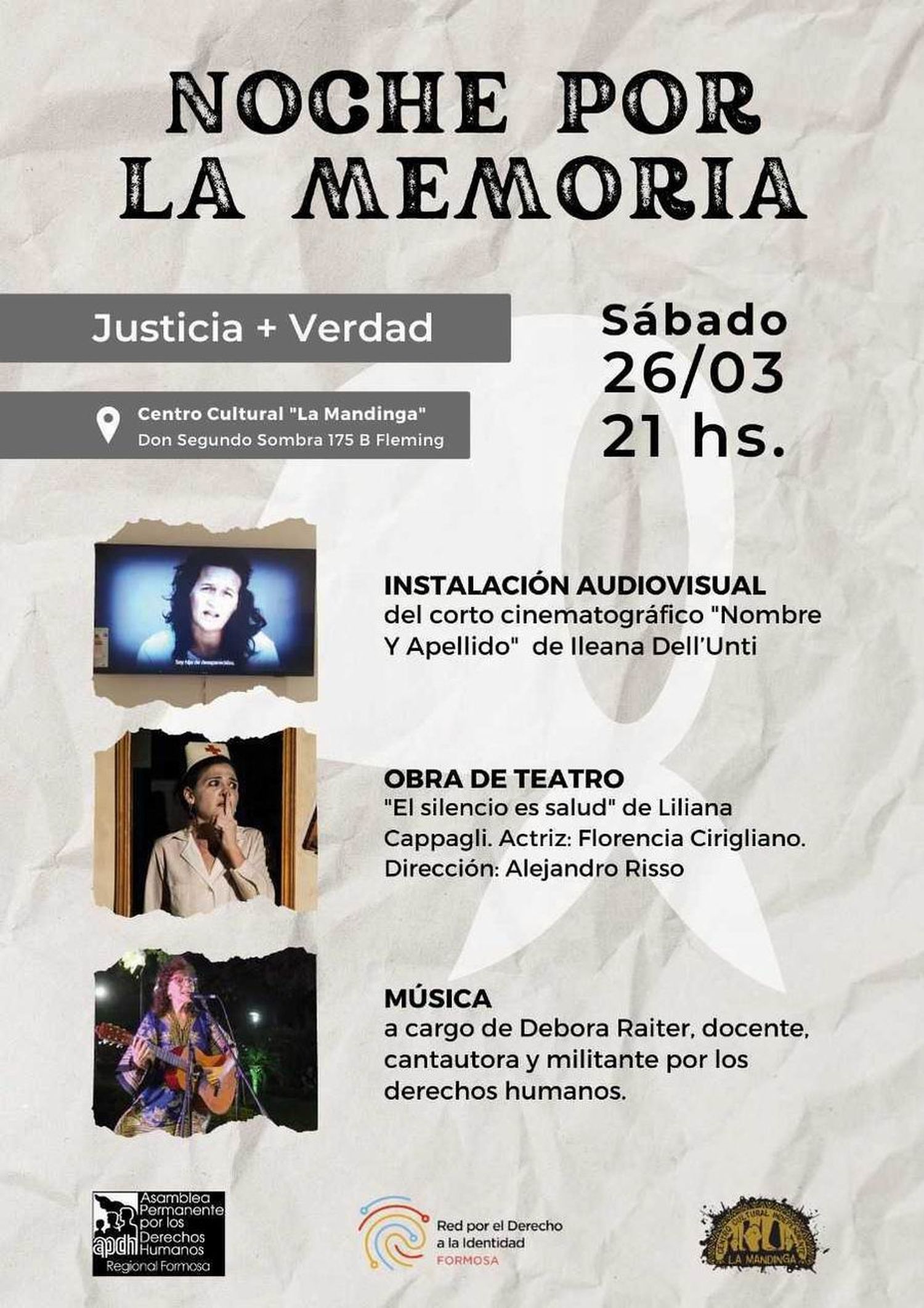 Noche por la Memoria, Justicia + 
Verdad para reflexionar a través del arte