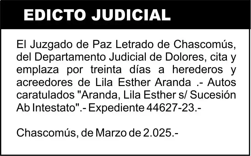 “Aranda, Lila Esther s/ Sucesión Ab Intestato”