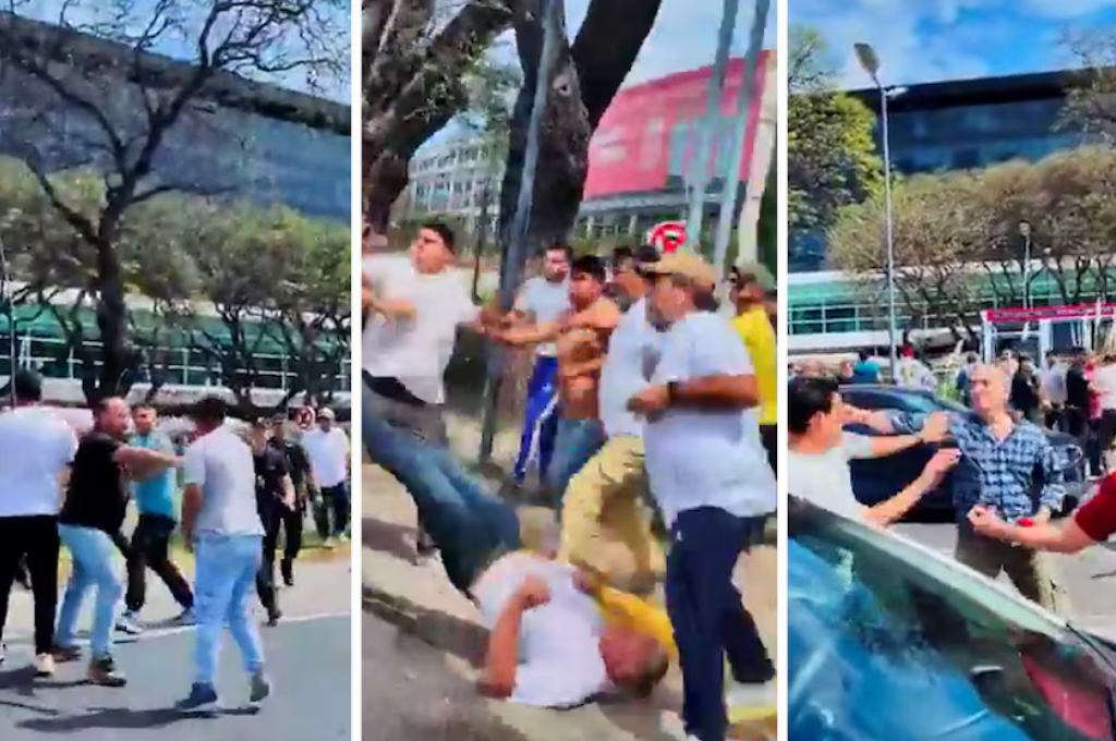 Imágenes de la pelea entre taxistas y conductores de aplicaciones, en Aeroparque (Foto: Gentilezas)