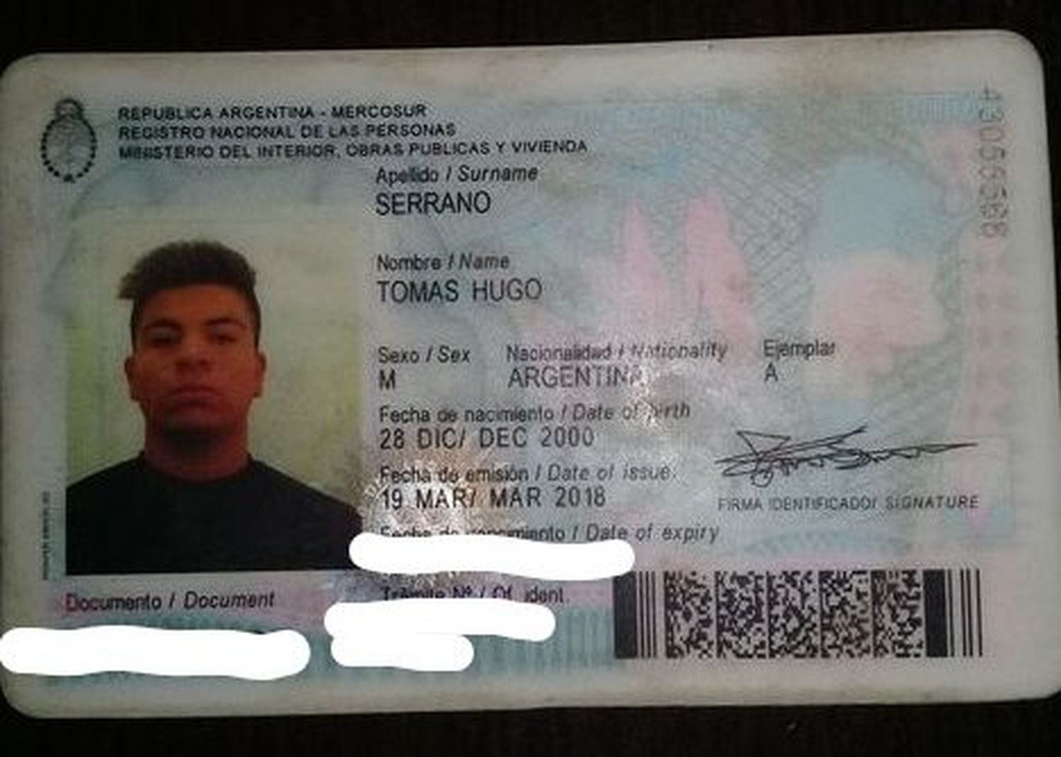 Encontraron la billetera con documentación de Tomás