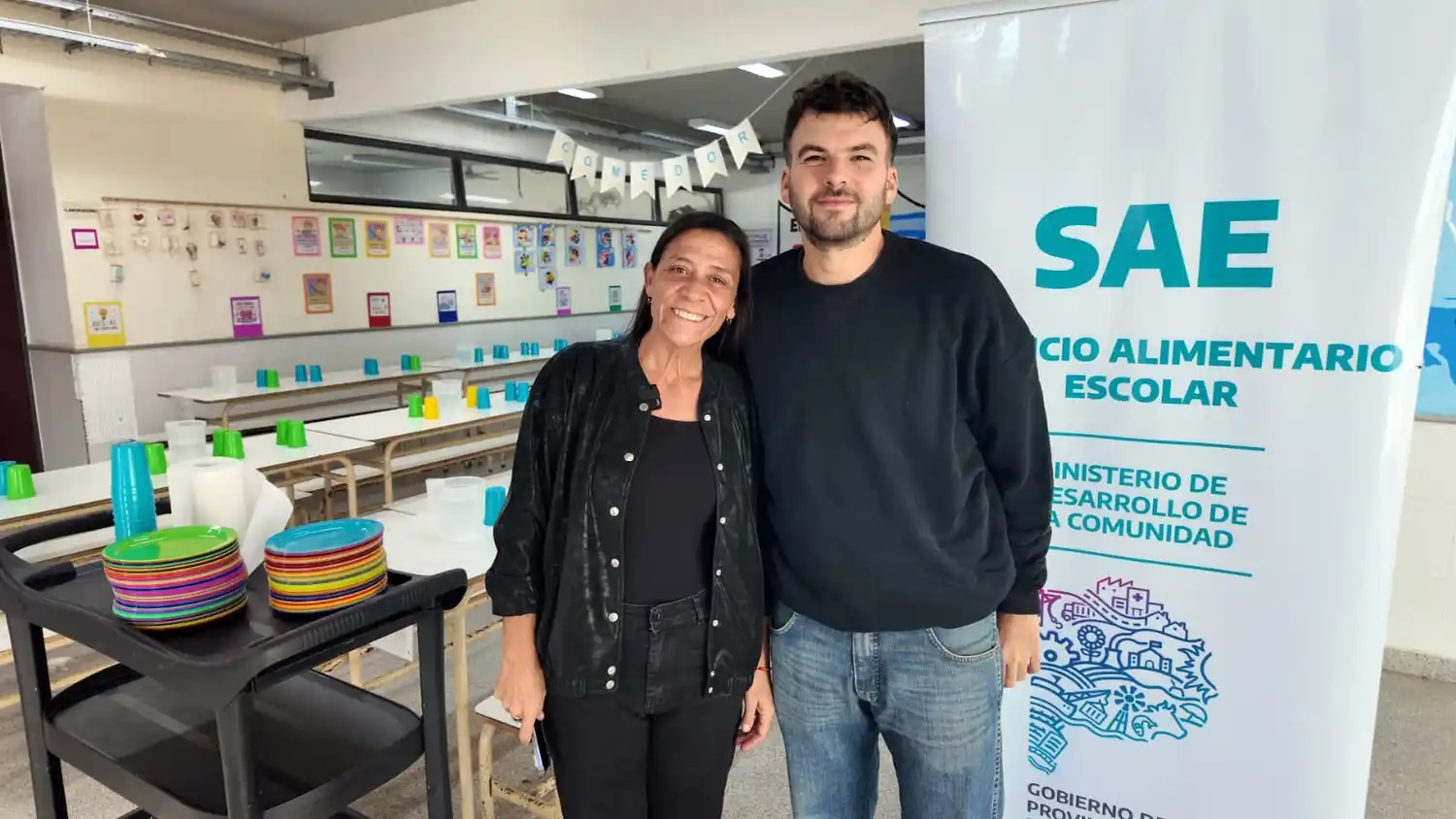 Encuentro. La presidenta del Consejo Escolar, Paula Argüello, junto al director provincial del Servicio Alimentario Escolar, Juan Sorrentino