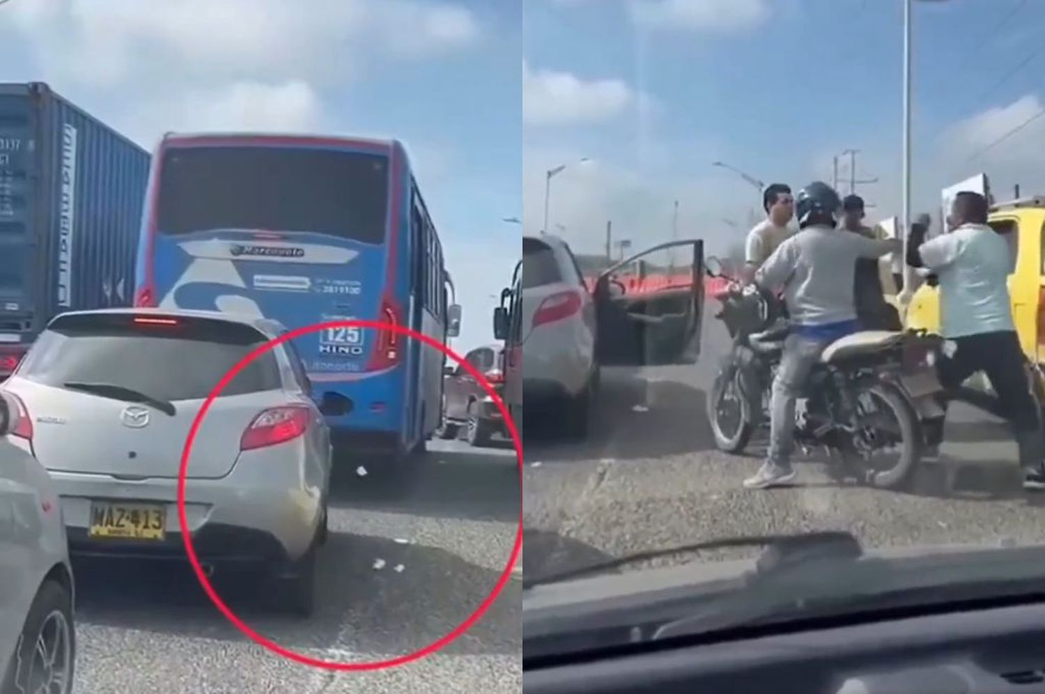 Colombia: arrojó basura por la ventanilla del auto, un taxista lo increpó y terminaron a las piñas