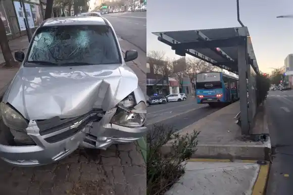 Fuerte choque de un auto contra el cantero de una parada del Metrobus en zona norte