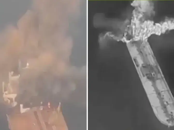 Según Irán, un buque petrolero se incendió tras impactar minas