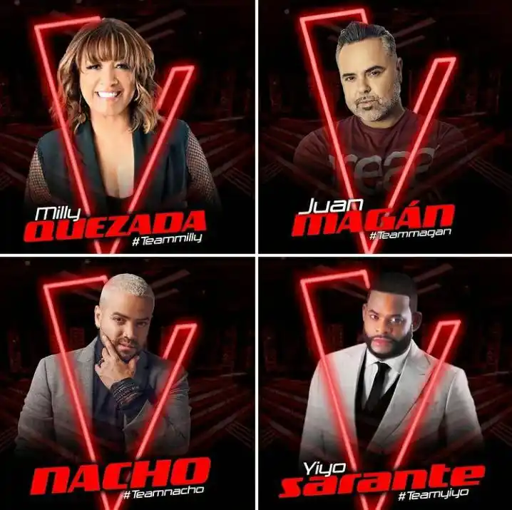 El panel de coaches de La Voz, con el venezolano Nacho. Foto suministrada