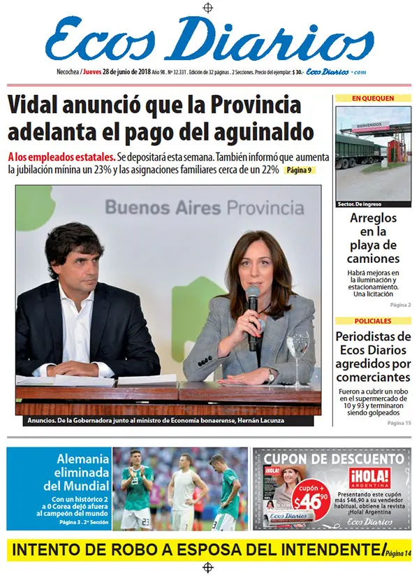 Tapa del 28 de junio de 2018