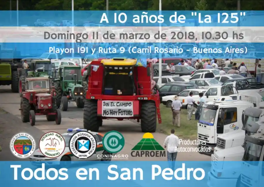 A 10 años del conflicto por la 125, Sociedades rurales de San Pedro y Baradero recordarán aquel hecho
