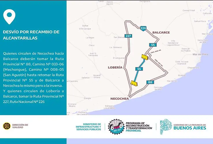 El lunes y el martes habrá un desvío en la ruta provincial 55