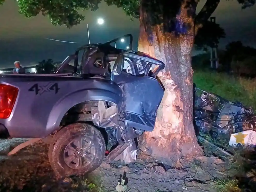 Imágenes estremecedoras de cómo quedó el vehículo tras el impacto violento contra el árbol