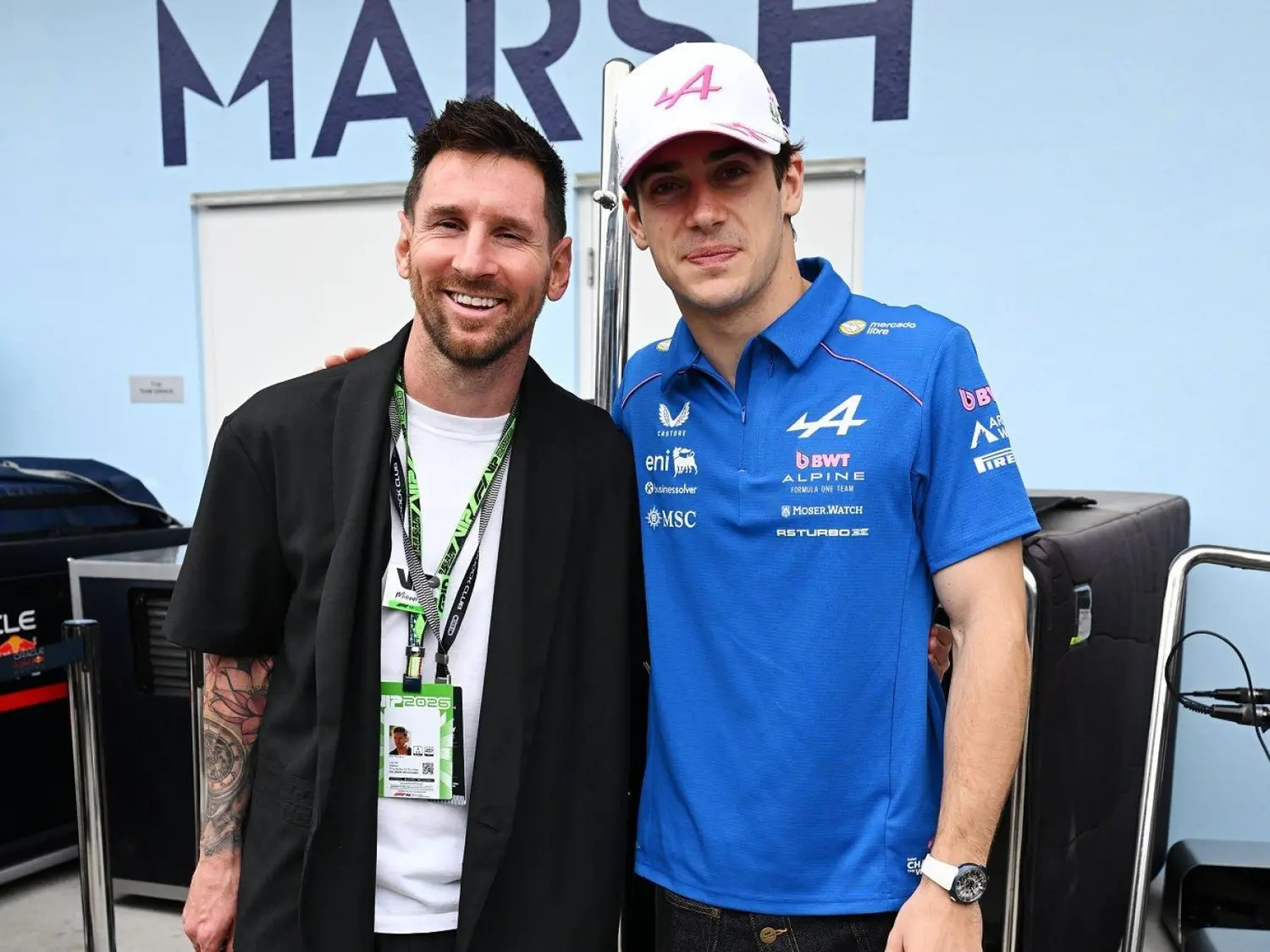 Messi visitó a Colapinto en la previa y tras el 7° puesto en el GP de Miami.Foto:Alpine