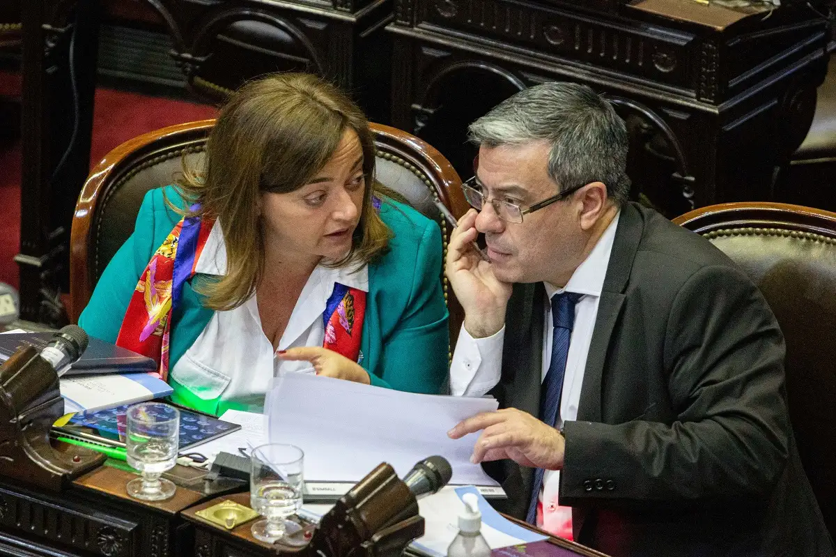 Cecilia Moreau y Germán Martínez, presidentes de la Cámara de Diputados y del bloque oficialista.