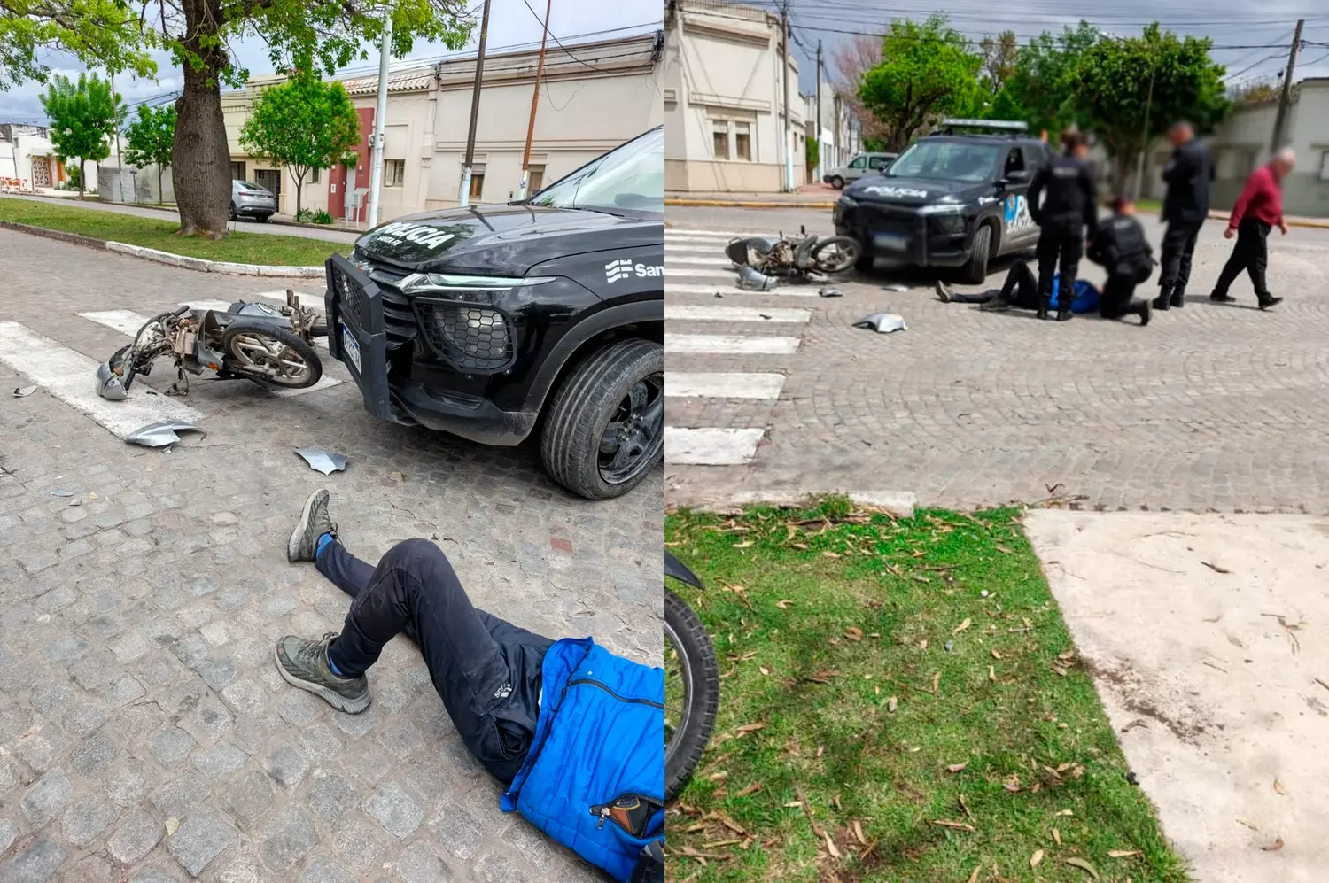 Choque entre un patrullero y una moto en barrio Sarmiento: un herido fue trasladado al hospital