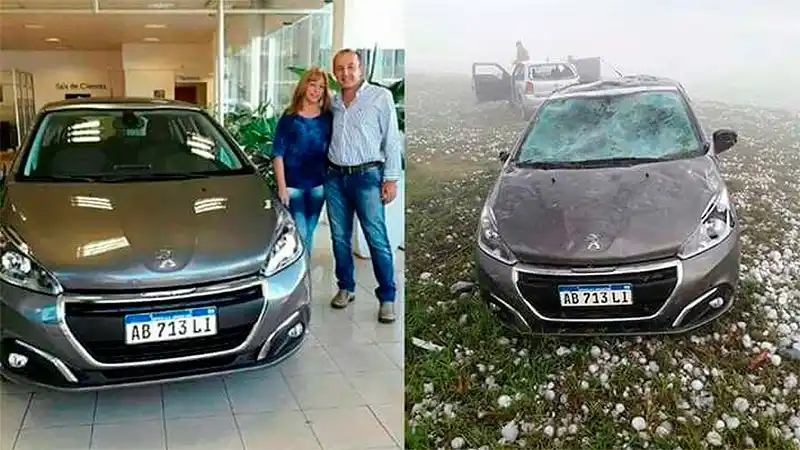 El sábado lo sacó de la agencia y el domingo se lo destrozó el granizo