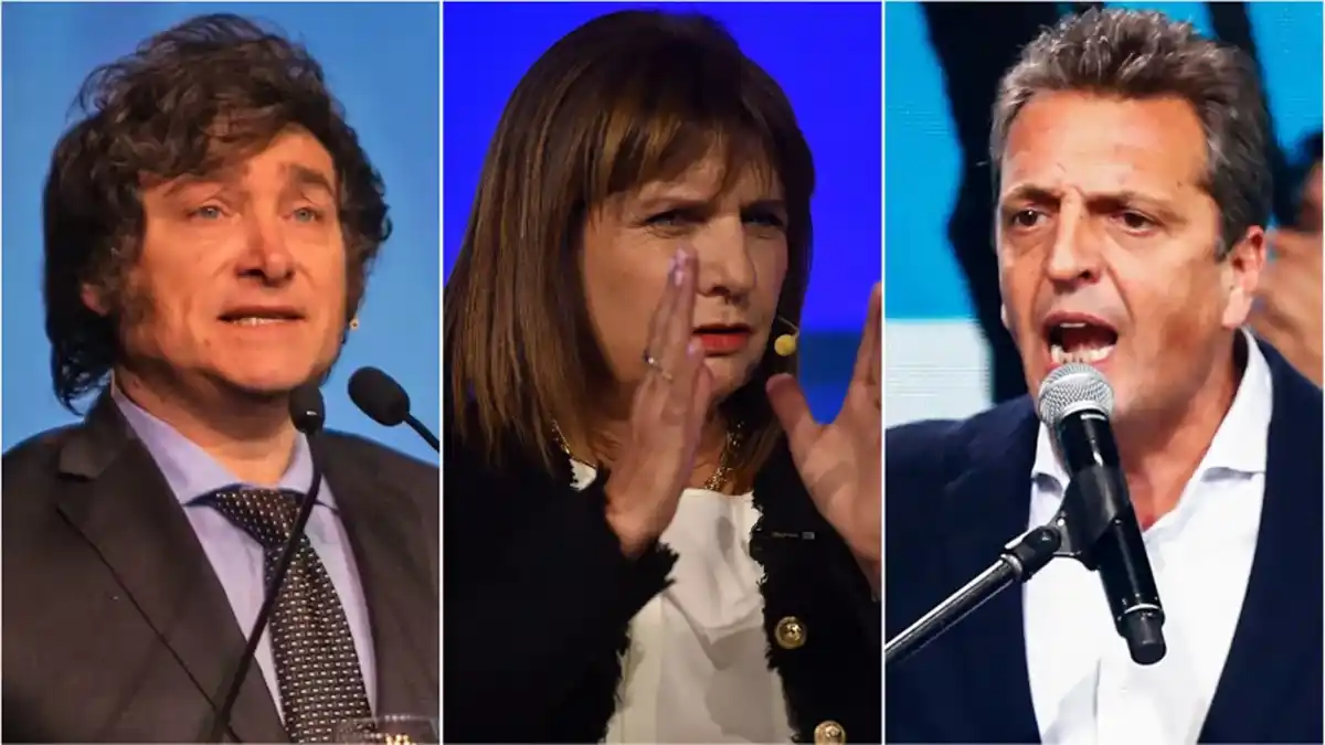Javier Milei, Patricia Bullrich y Sergio Massa