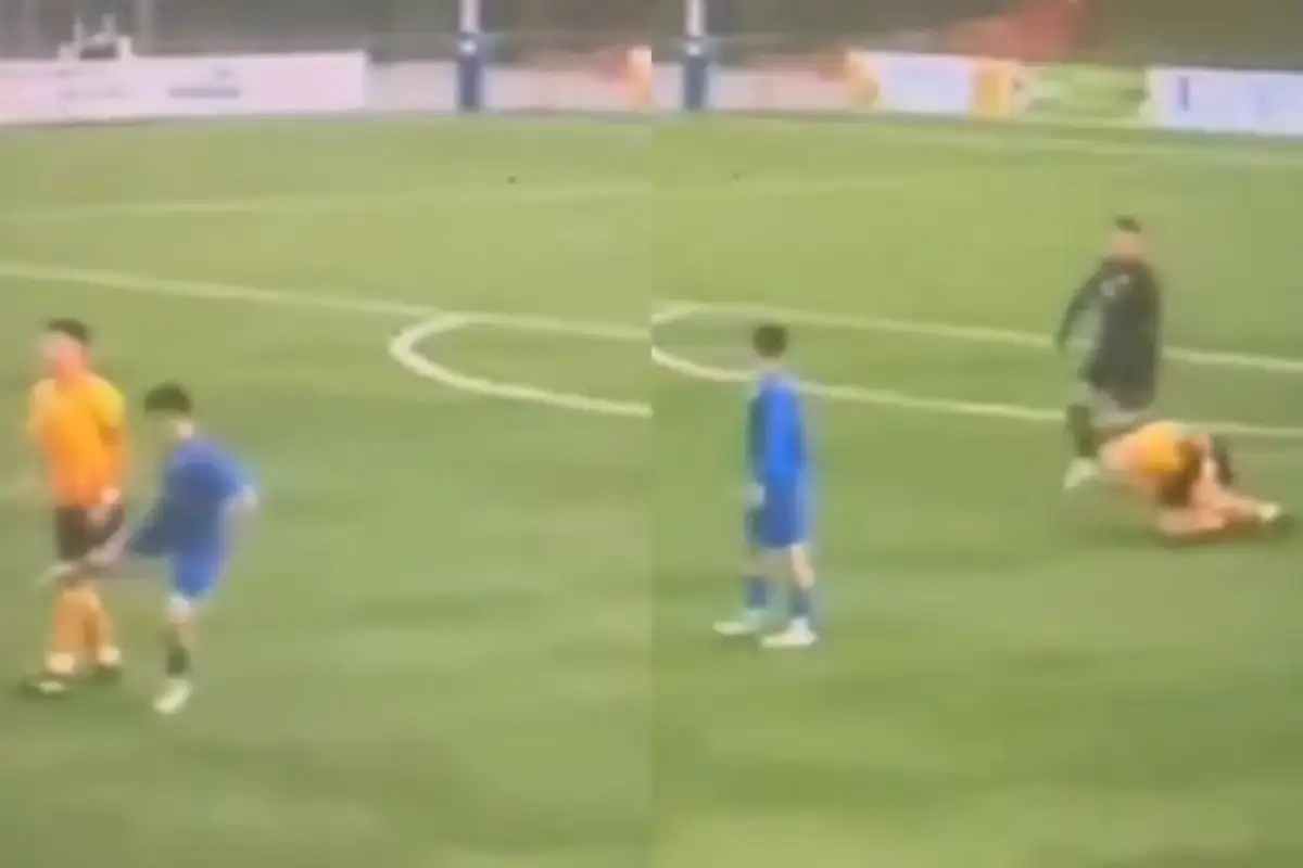 Tras la agresión, el futbolista del Fornells se tiró al suelo con claros signos de dolor