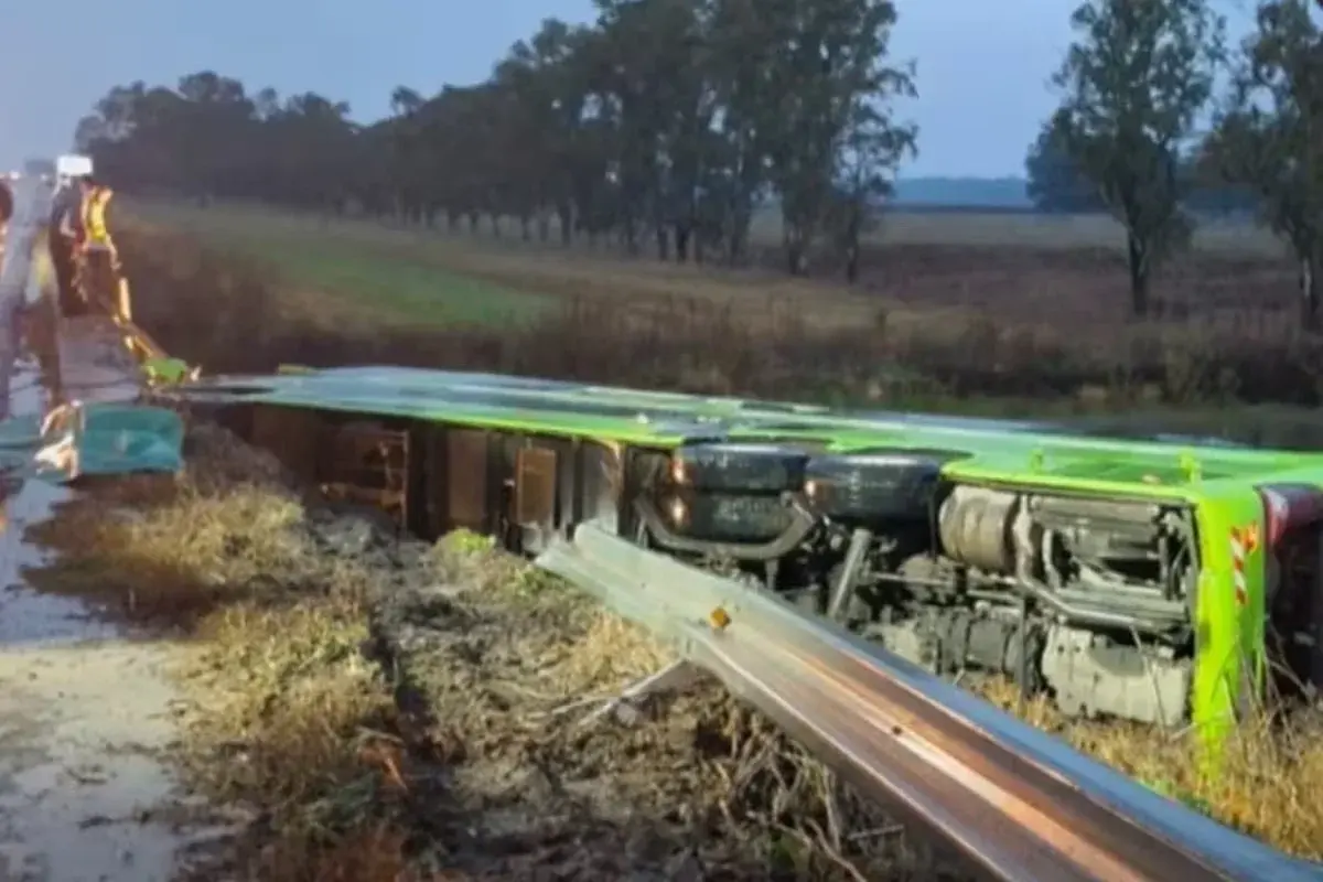 Carmen de Areco: un micro cayó desde un puente sobre la Ruta 7 en medio del temporal y hay al menos 20 heridos