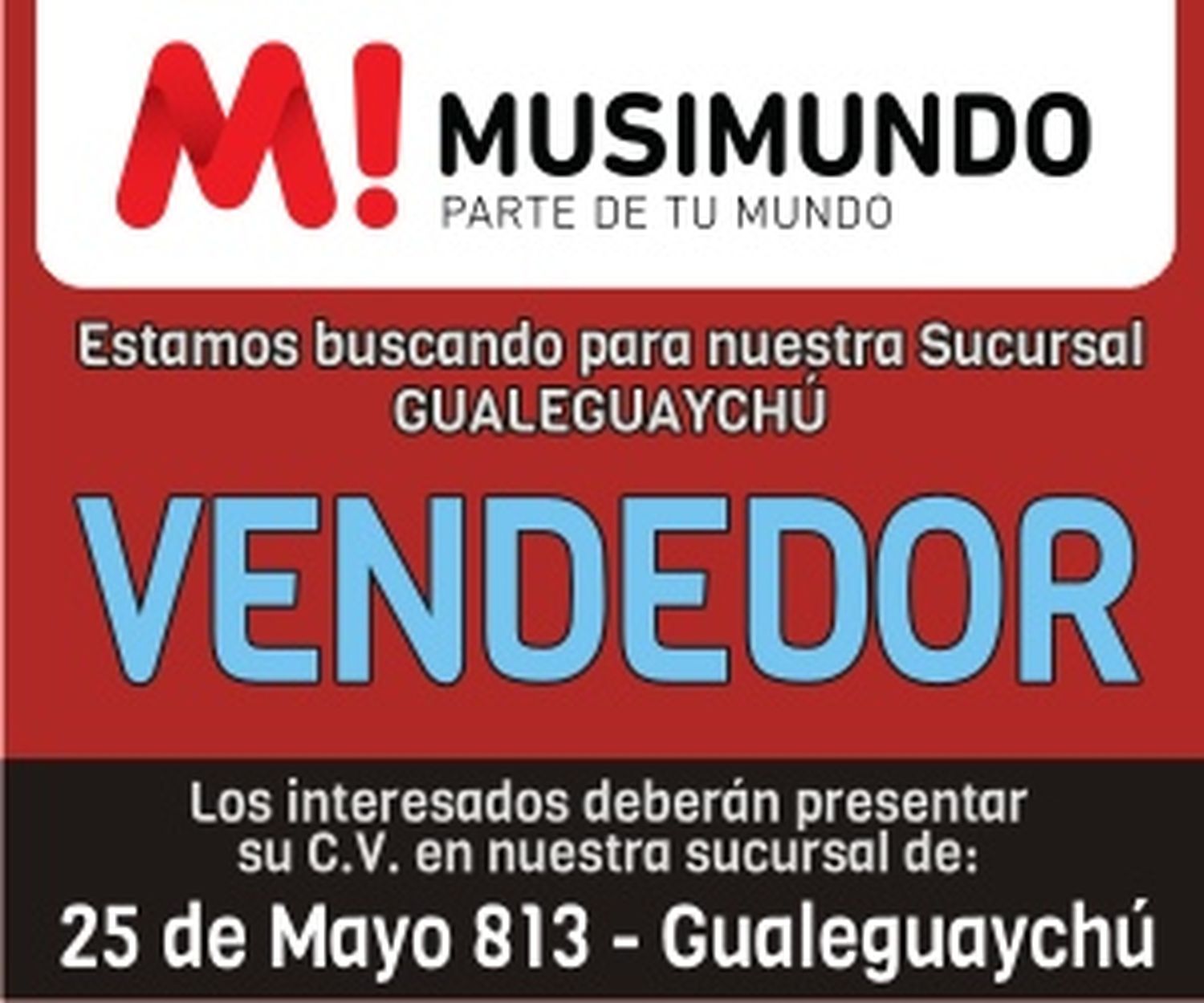 Musimundo Gualeguaychú busca vendedores para su local
