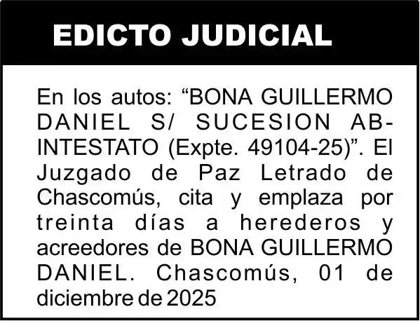BONA GUILLERMO DANIEL S/ SUCESION AB-INTESTATO