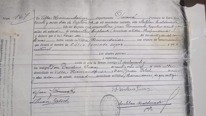 Partida de nacimiento de Ermindo López