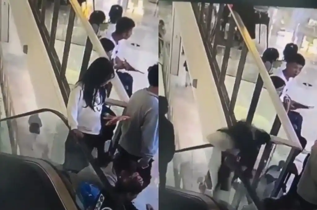 Cayó por la escalera mecánica