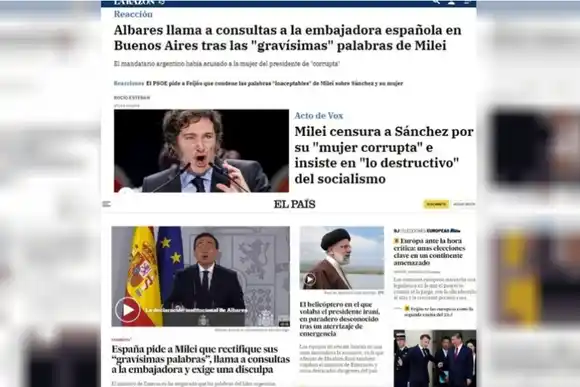 Los diarios españoles de derecha se despegan  de Milei por sus dichos sobre la esposa de Sanchez