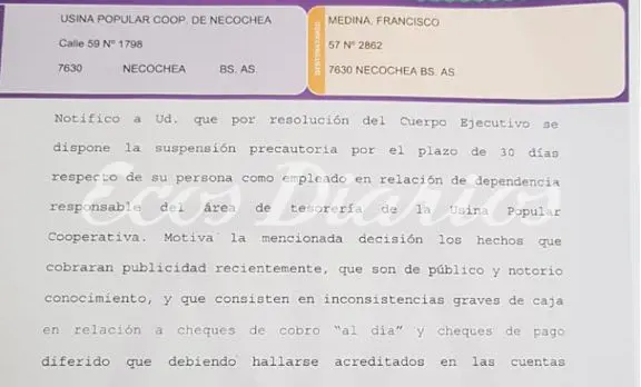Se presentó la denuncia penal contra Medina y se le envió una CD